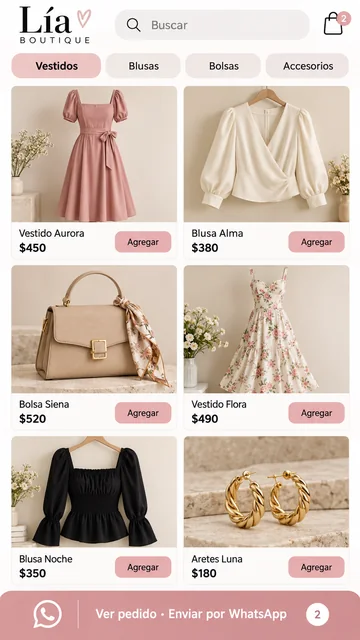 Catálogo digital para boutique, vista en celular