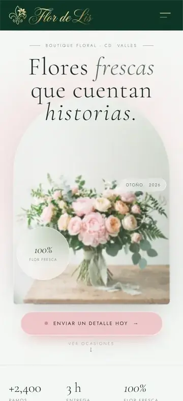 Página para florería, vista en celular