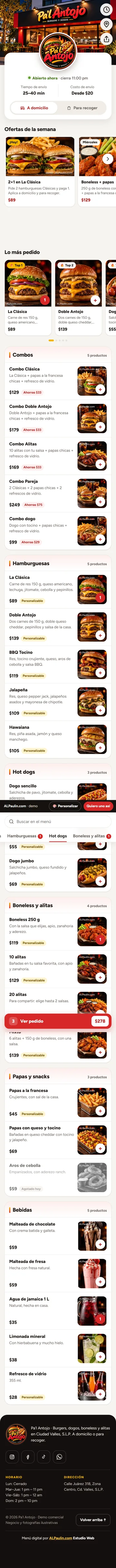 Menú digital para restaurante, vista completa en celular