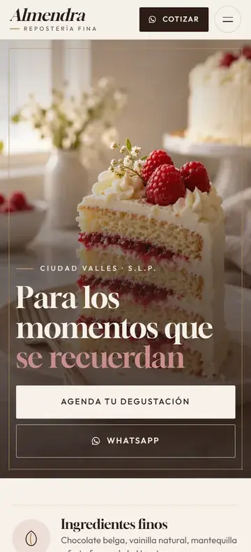 Landing Express para repostería, vista en celular