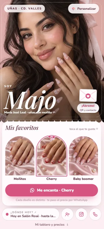 Tarjeta Digital para uñas, vista en celular