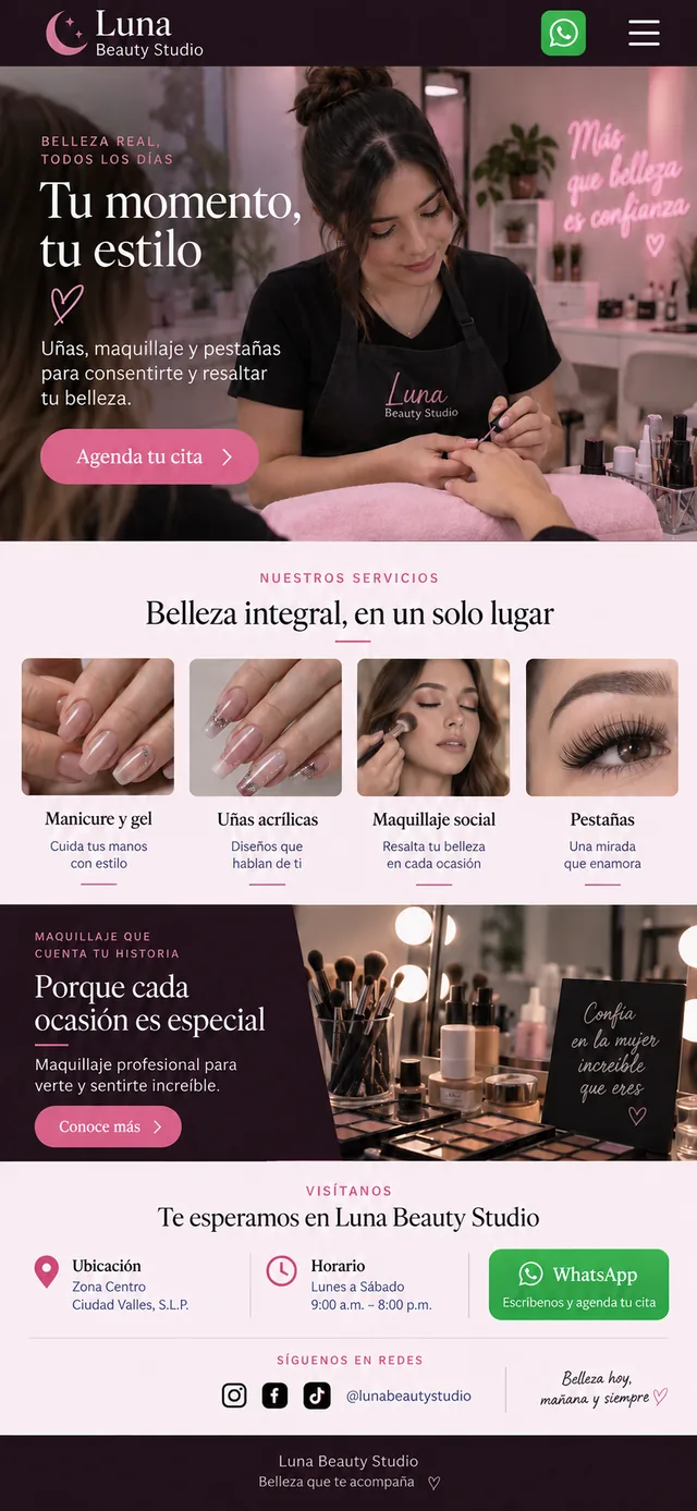 Ejemplo de Página web Pro para Luna Beauty Studio