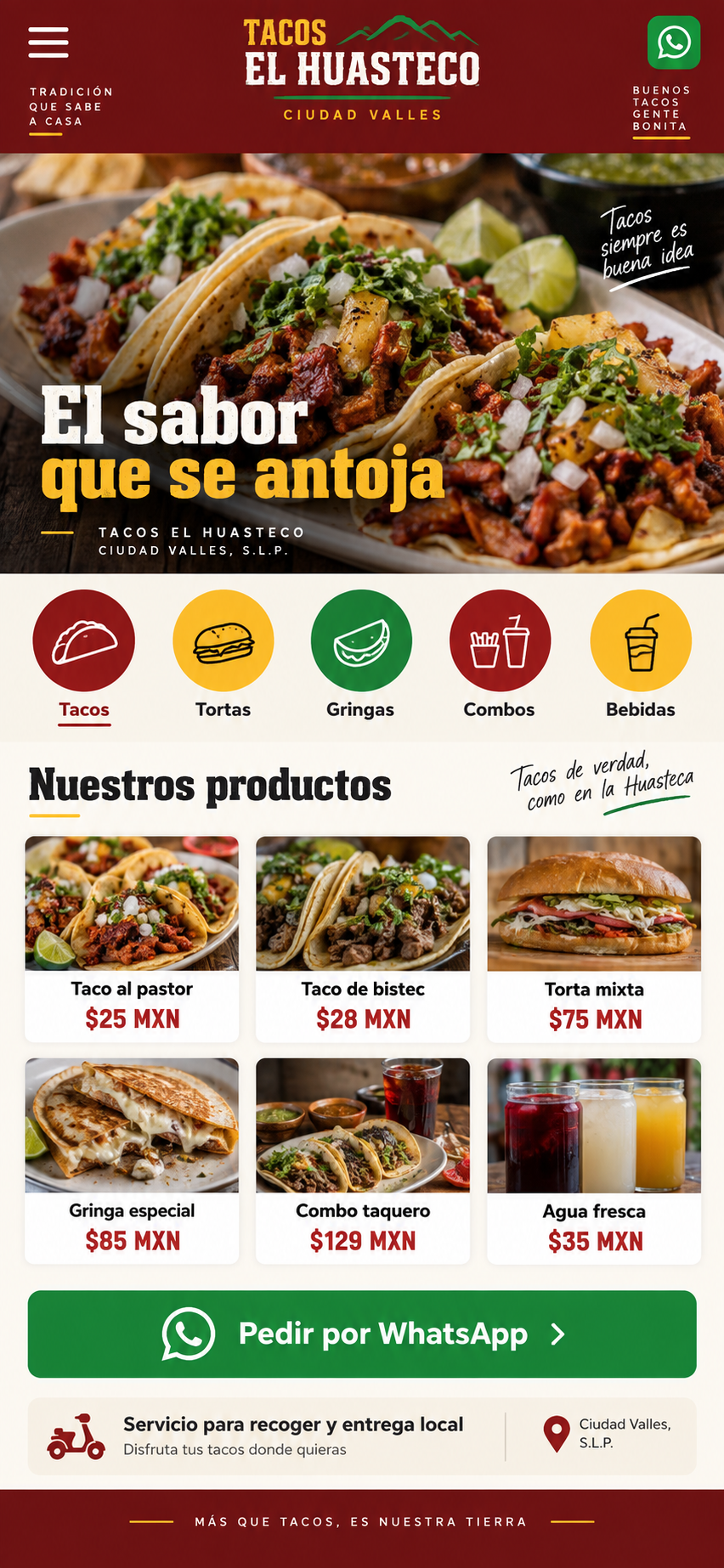 Menú digital de una taquería visto desde celular