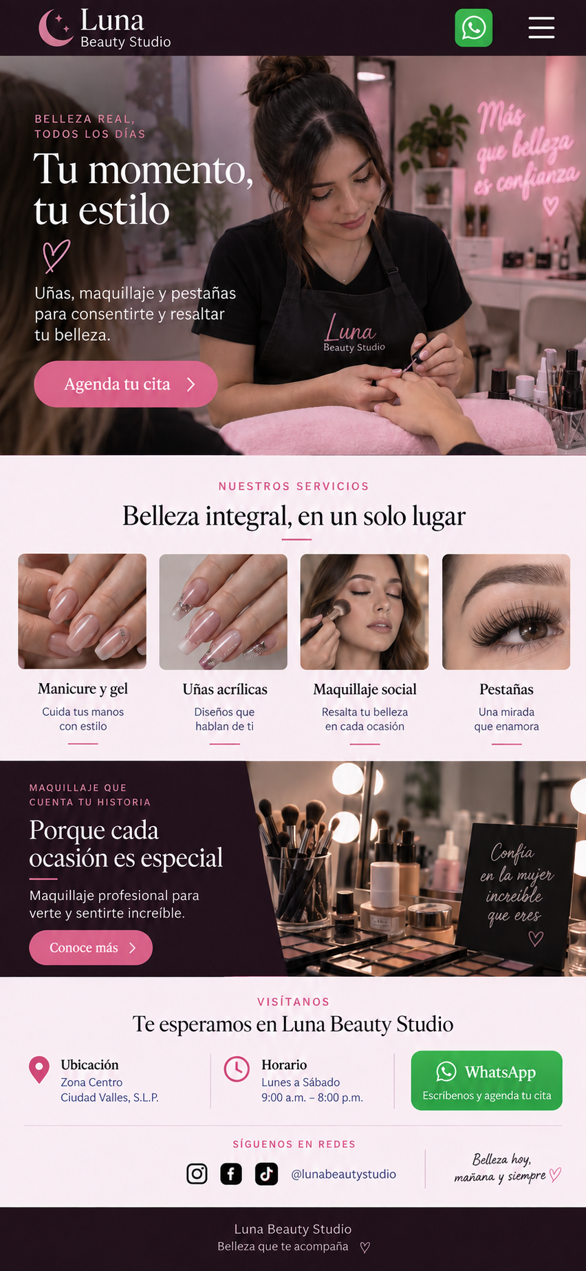 Página Web Pro para un estudio de belleza vista desde celular