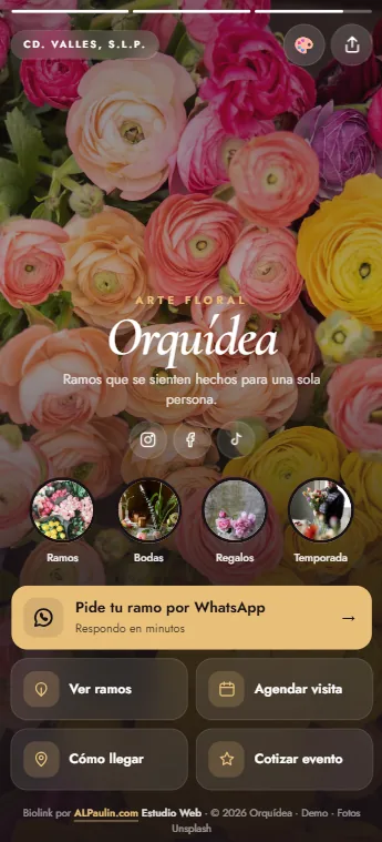 Ejemplo de Biolink para la florería Orquídea