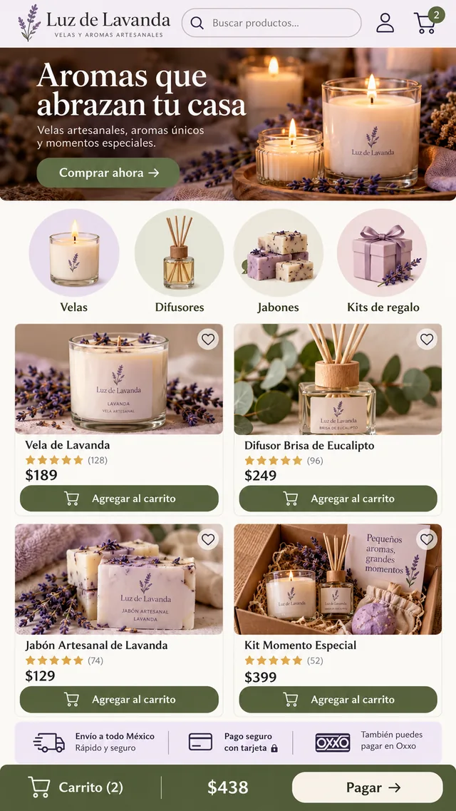 Ejemplo de Tienda en línea de velas y aromas