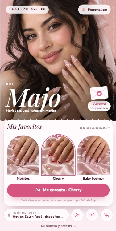 Tarjeta Digital para uñas, vista en celular