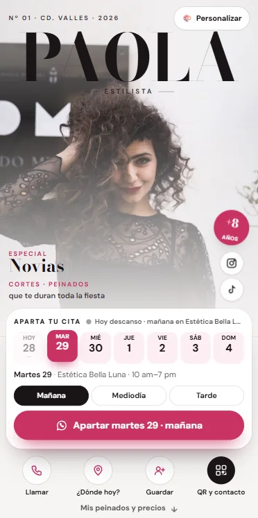 Tarjeta Digital para peinados para novias, vista en celular